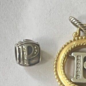 Brighton Charm: P monogram initial bead charm with crystals
